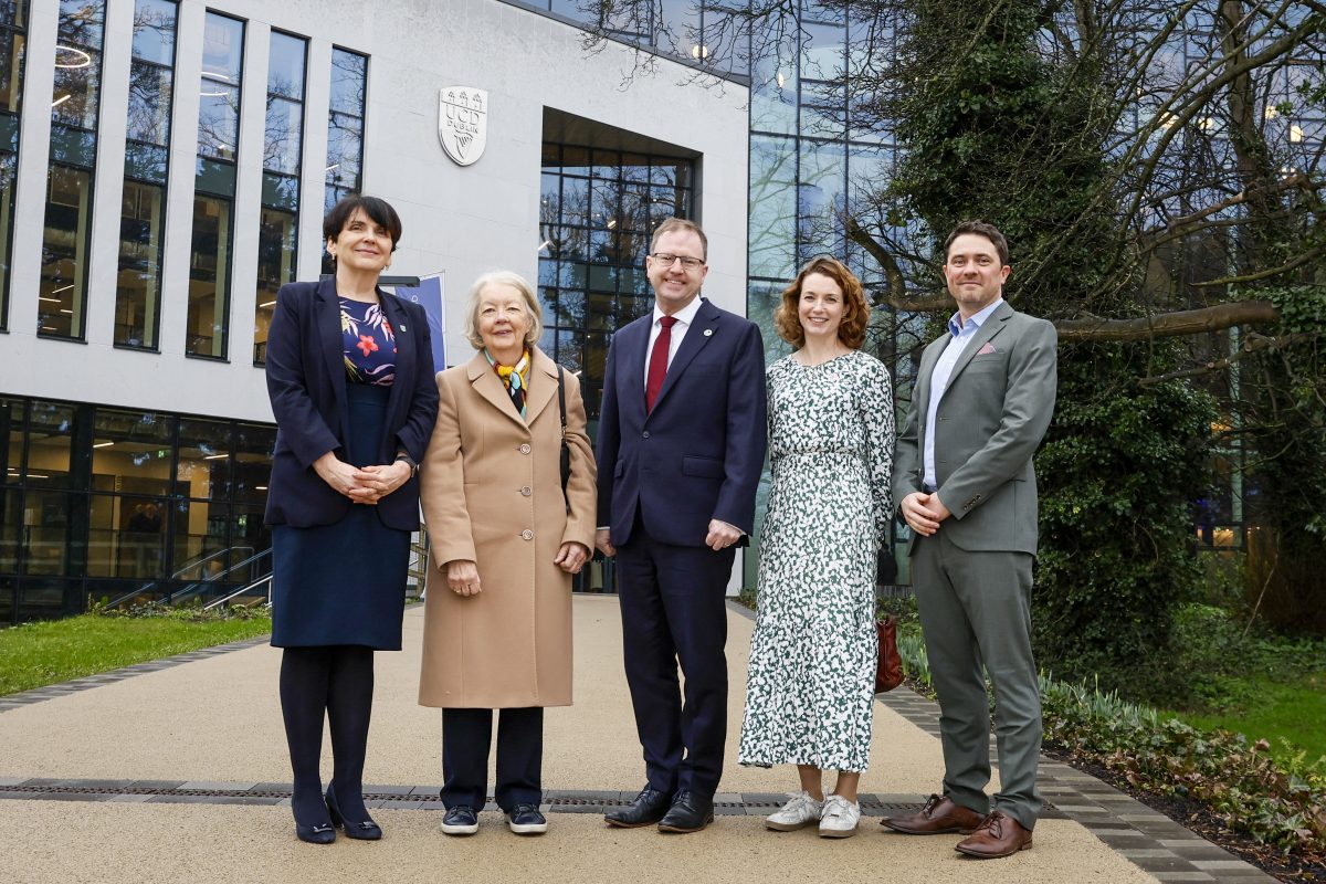 Members of the O'Connor family, Minister James Lawless, and UCD President Orla Feely at the official opening of UCD O'Connor Centre for Learning.